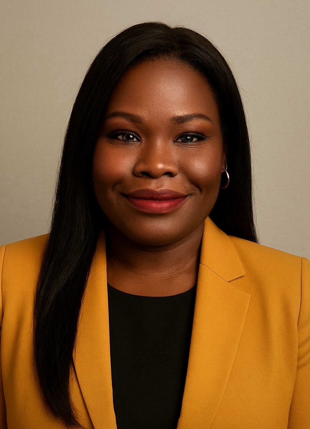 Chante Johnson in a yellow blazer posing in a professional setting